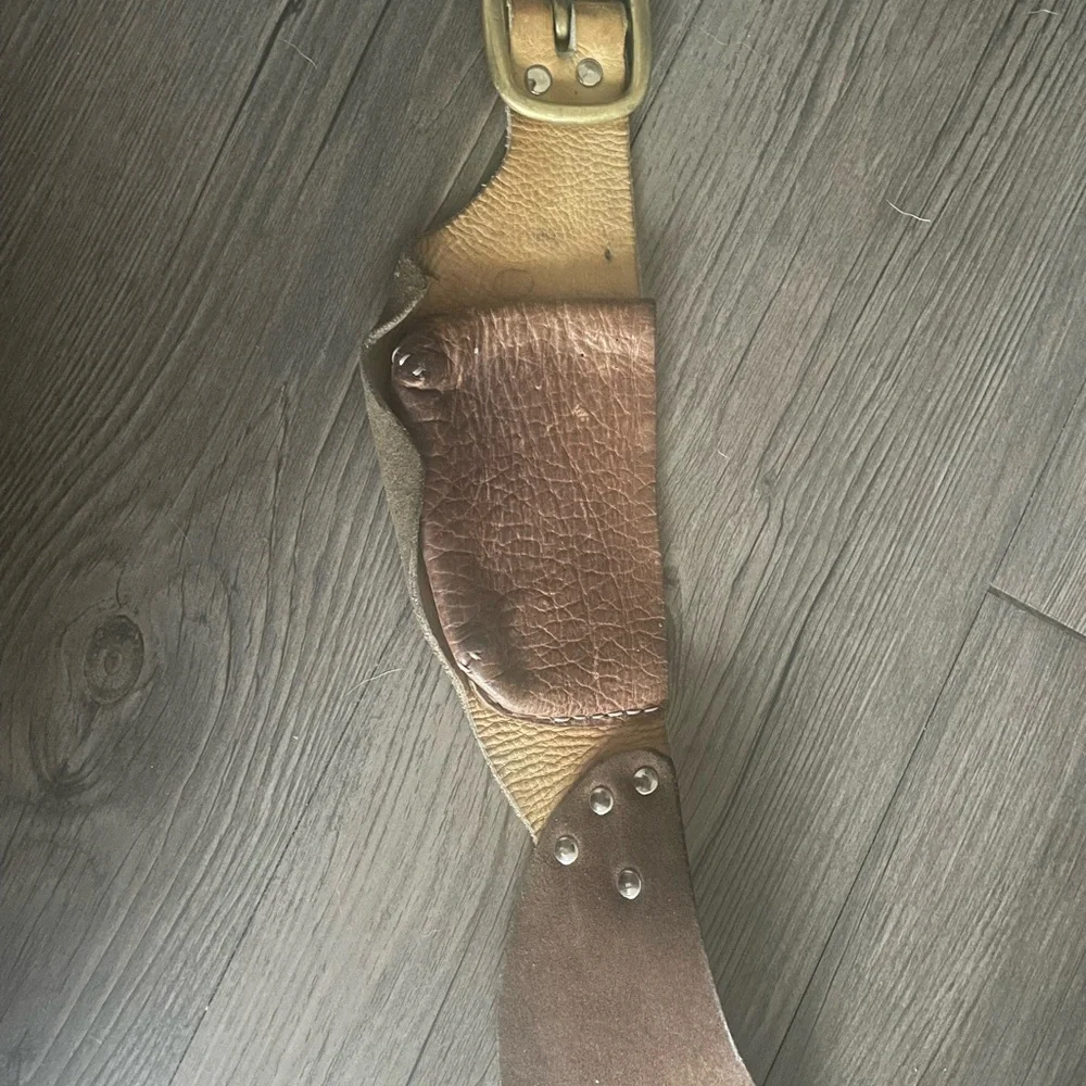 Brown Boho Leather Studded Festival Belt Bag Embellished With 3 Pockets - Picture 5 of 8